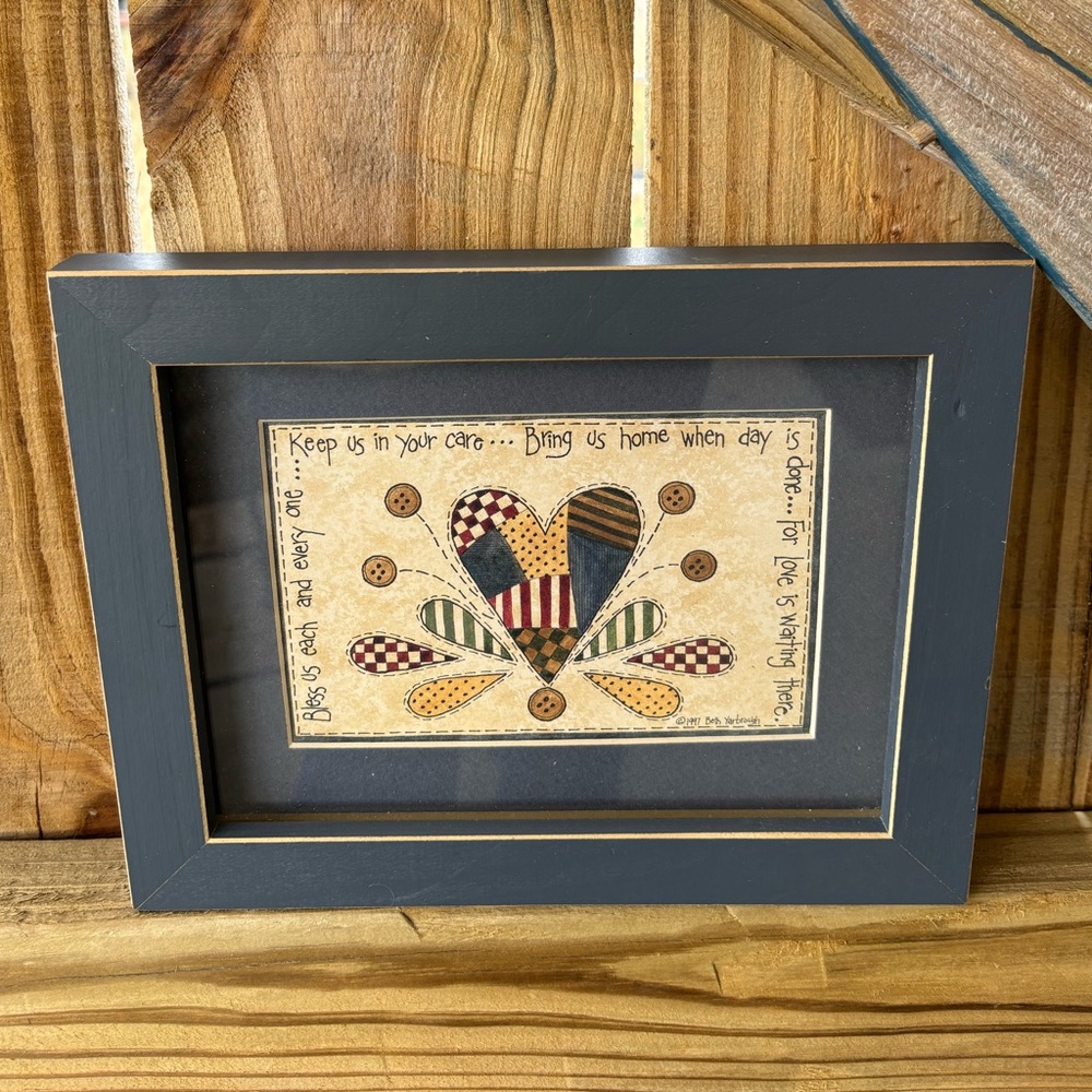 Vintage Framed Beth Yarbrough 1997 Folk Art Print Bless Us Each and Everyone